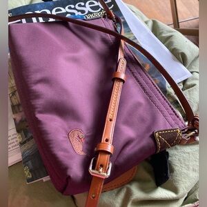 DOONEY & Bourke Purple Nylon/Brown Leather Gold Label Purse Red interior EUC